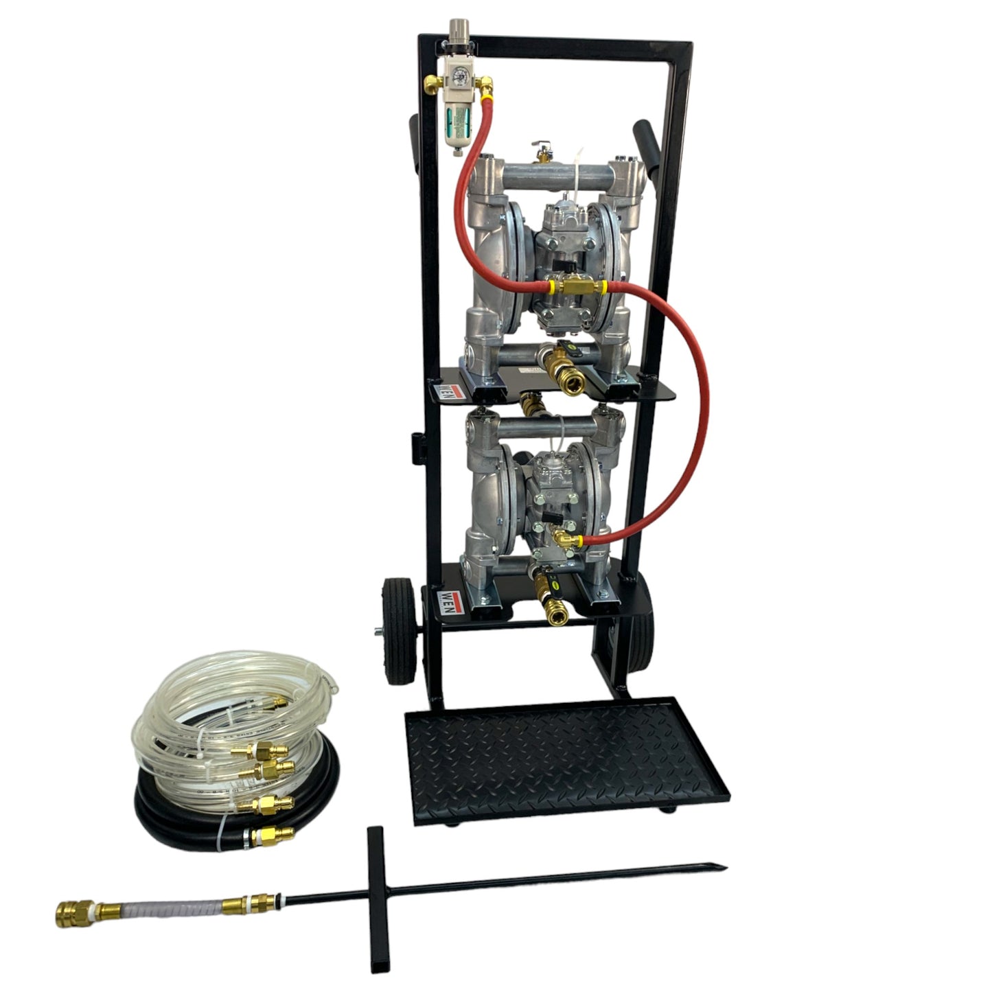 WEN350 Dual Cart with 3/4" Diaphragm Air Pumps (2), Air Regulator, Hoses, Quick Disconnects & Antifreeze Piercing Rod