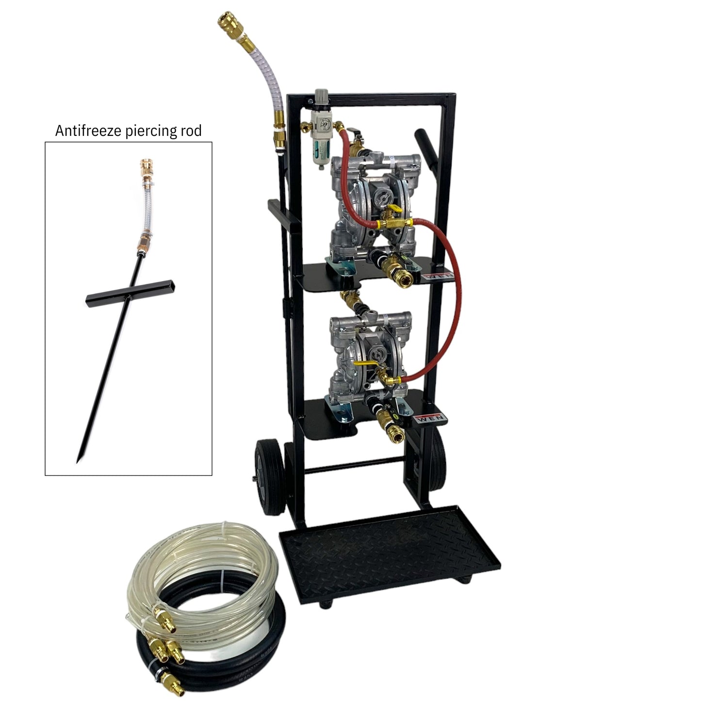 WEN305 Dual Cart with Diaphragm Air Pumps (2), Air Regulator, Hoses, Quick Disconnects & Antifreeze Piercing Rod